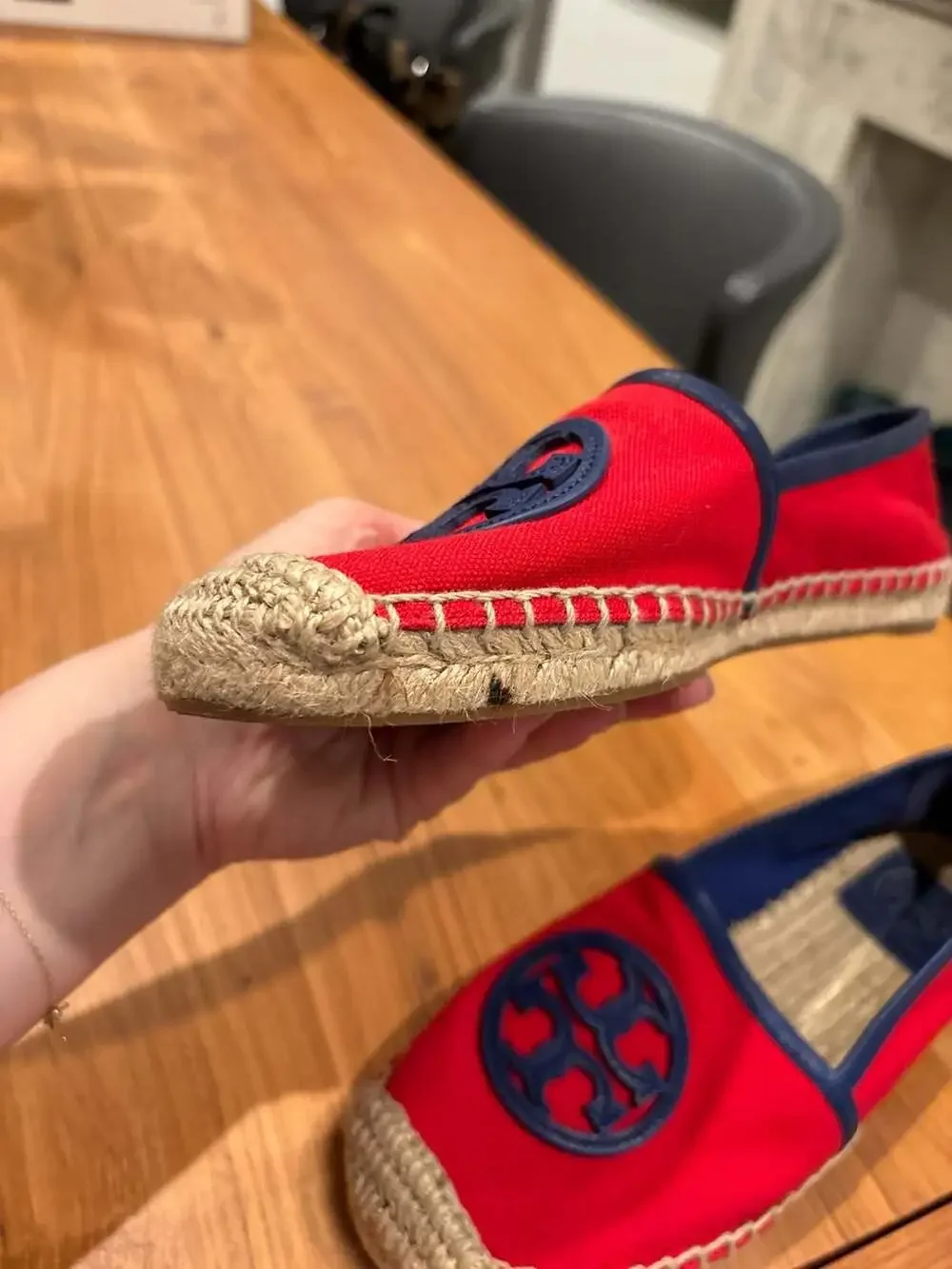 Tory Burch Ines Canvas Espadrille Flats in Red and Navy EUC